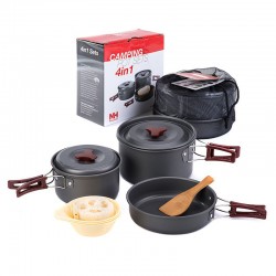 Outdoor Tableware Camping Hiking Cookware Set 4 in 1 Picnic For 2-3 Person