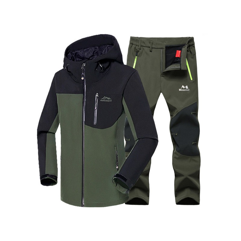 Man Winter Waterproof Fishing Skiing Warm Softshell Fleece Hiking Outdoor  Trekking Camping Jacket Set + Pants